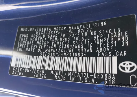 2022 Toyota Corolla Se from USA, damaged, VIN 5YFS4MCE4NP110834